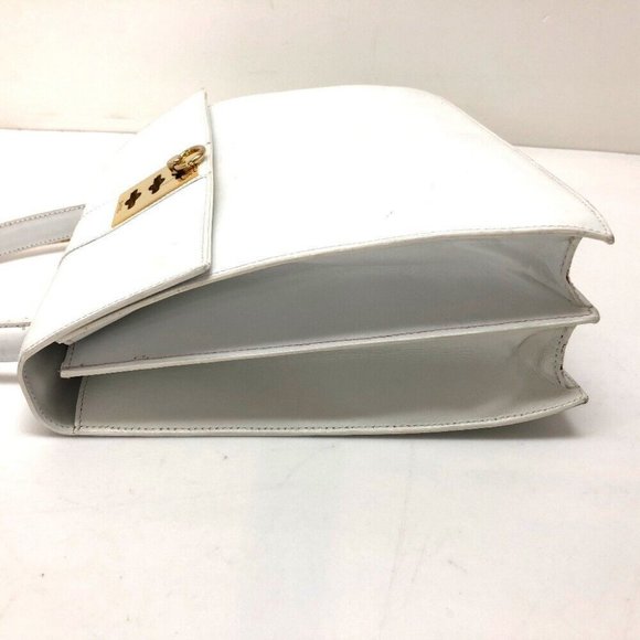 CELINE Chain Lock Leather Tote Bag Hand Bag White - Picture 10 of 12